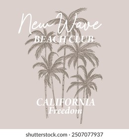 alifornia t shirt design with slogan and hand drawn palm tree. Typography graphics for t-shirt and apparel with tropical palm and fashion red tape. Vector