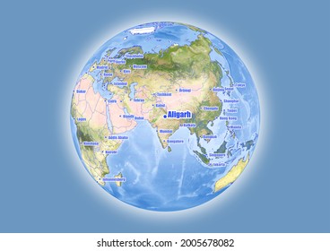 Aligarh-India is shown on vector globe map. The map shows Aligarh-India 's location in the world.