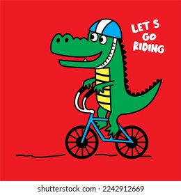 Aligator on bicycle. vector shirt print design