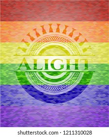 Alight emblem on mosaic background with the colors of the LGBT flag