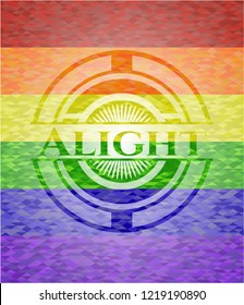 Alight emblem on mosaic background with the colors of the LGBT flag