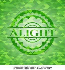 Alight realistic green emblem. Mosaic background