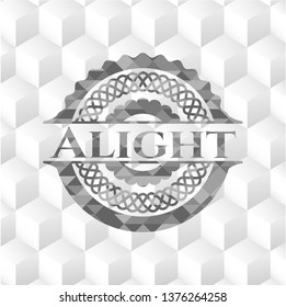 Alight realistic grey emblem with geometric cube white background