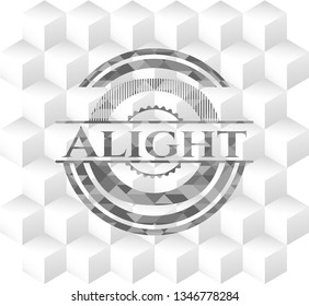 Alight retro style grey emblem with geometric cube white background