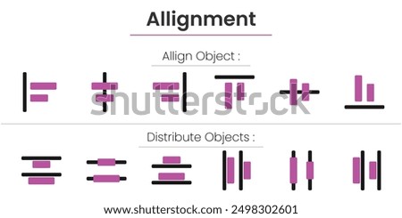 Align, alignment, line icon set. Column transform interface symbol in vector flat style.