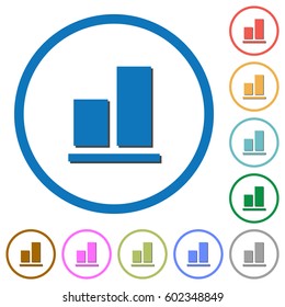 Align to bottom flat color vector icons with shadows in round outlines on white background