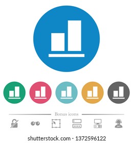 Align to bottom flat white icons on round color backgrounds. 6 bonus icons included.