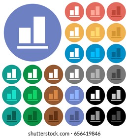 Align to bottom multi colored flat icons on round backgrounds. Included white, light and dark icon variations for hover and active status effects, and bonus shades on black backgounds.