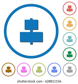 Align to center flat color vector icons with shadows in round outlines on white background