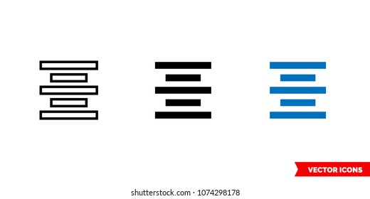 Align center icon of 3 types: color, black and white, outline. Isolated vector sign symbol.