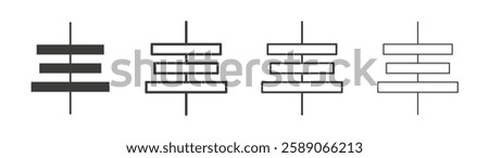 Align center icons set. Liner outlined and flat black color