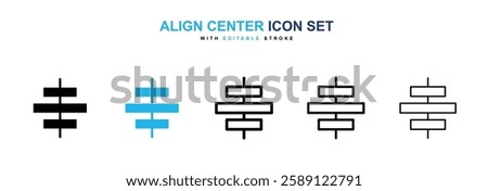 Align center icons vector collection in black and blue colors on white background