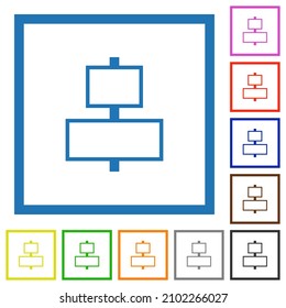 Align to center outline flat color icons in square frames on white background