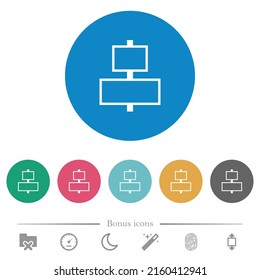 Align to center outline flat white icons on round color backgrounds. 6 bonus icons included.