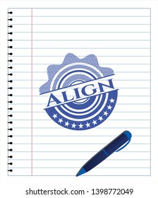 Align emblem drawn with pen. Blue ink. Vector Illustration. Detailed.