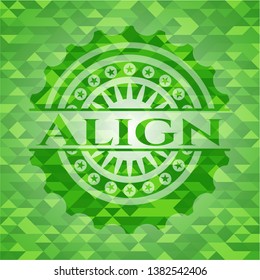 Align green emblem with triangle mosaic background. Vector Illustration. Detailed.