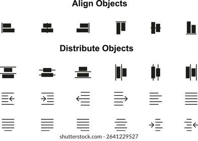 Align icons set. Align signs and symbols set. Alignment icons collection. Edit Text icons set. Alignment and format buttons. Set of black editing and formatting icons website.  Vector graphic EPS 10
