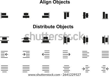 Align icons set. Align signs and symbols set. Alignment icons collection. Edit Text icons set. Alignment and format buttons. Set of black editing and formatting icons website.  Vector graphic EPS 10