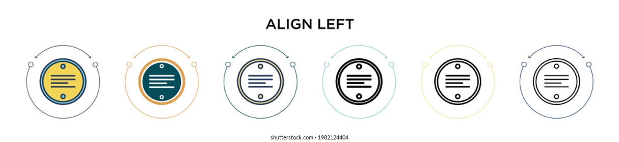 Align left icon in filled, thin line, outline and stroke style. Vector illustration of two colored and black align left vector icons designs can be used for mobile, ui, web