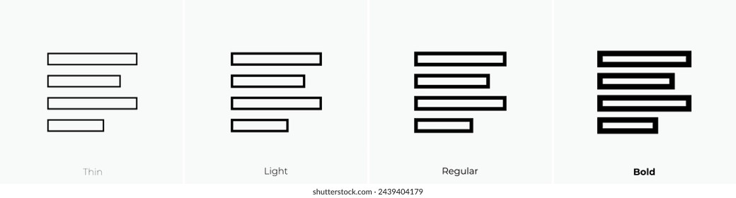 align left icon. Thin, Light Regular And Bold style design isolated on white background