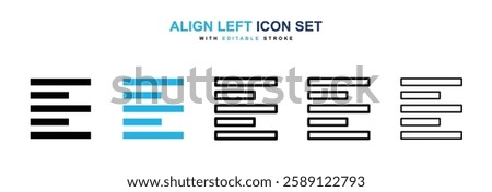 Align left icons vector collection in black and blue colors on white background