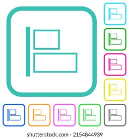 Align to left outline vivid colored flat icons in curved borders on white background