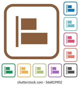 Align to left simple icons in color rounded square frames on white background