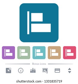 Align to left white flat icons on color rounded square backgrounds. 6 bonus icons included