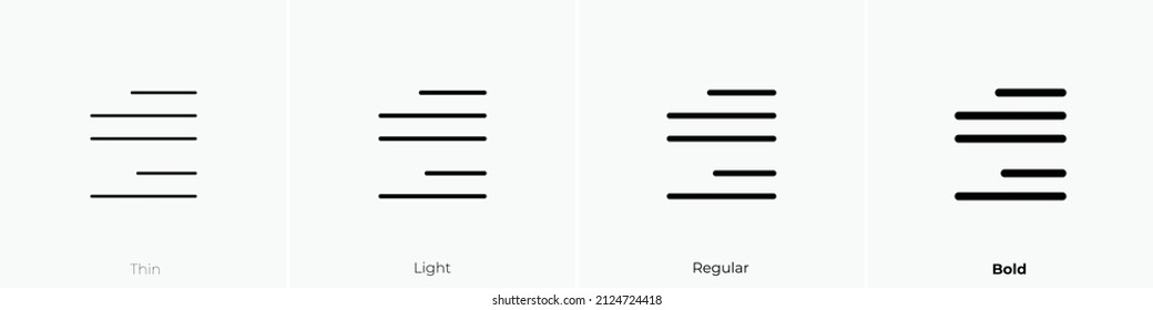 align letter right icon. Thin, Light Regular And Bold style design isolated on white background