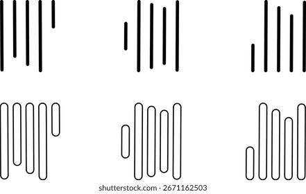 Alinhar o conjunto de ícones de linha aos símbolos de estilo de alinhamento vertical, barra e equalizador. Coleção de ícones vetoriais sólidos e de contorno para interface do usuário, UX, aplicativos, gráficos, tipografia, design e layout de documento