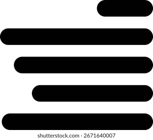 Alinhar ícone de linha para formatação de texto e layout de parágrafo. Símbolo de vetor sólido preto mostrando o alinhamento esquerdo irregular ferramenta de tipografia botão do editor de escrita UI elemento de design UX documento e formato de conteúdo