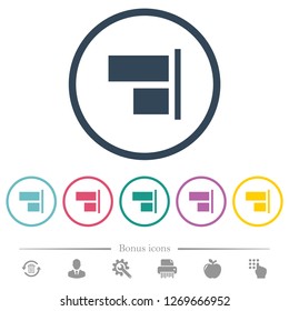 Align to right flat color icons in round outlines. 6 bonus icons included.