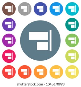 Align to right flat white icons on round color backgrounds. 17 background color variations are included.