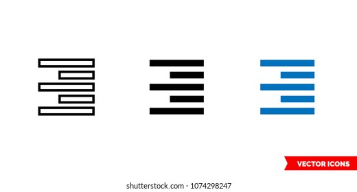 Align right icon of 3 types: color, black and white, outline. Isolated vector sign symbol.