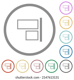 Align to right outline flat color icons in round outlines on white background