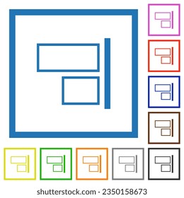 Alinear con el contorno derecho iconos de color plano en marcos cuadrados sobre fondo blanco