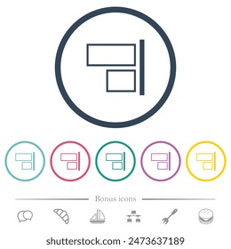 Align to right outline flat color icons in round outlines. 6 bonus icons included.