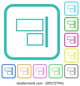 Align to right outline vivid colored flat icons in curved borders on white background