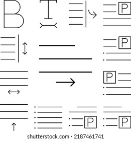 alinear, derecha, icono de texto en una colección con otros elementos