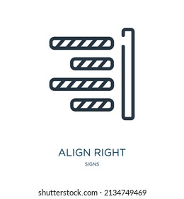align right thin line icon. arrow, text linear icons from signs concept isolated outline sign. Vector illustration symbol element for web design and apps.
