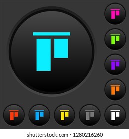 Align to top dark push buttons with vivid color icons on dark grey background