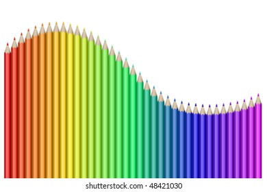 Aligned crayons isolated over a white background. Vector image.