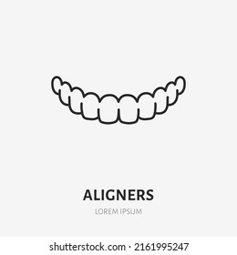 Aligner doodle line icon. Vector thin outline illustration of human teeth treatment. Black color linear sign for orthodontic dentistry