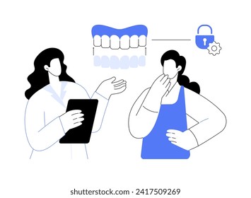 Aligners abstract concept vector illustration. Orthodontist sets aligners to the patient, dental health, oral medicine, invisible retainer installation, transparent mouth guard abstract metaphor.