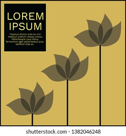 aligning abstract black flowers vector on yellow brown background card template invitation wedding birthday anniversary fashion show backdrop banner brochure calendar packaging