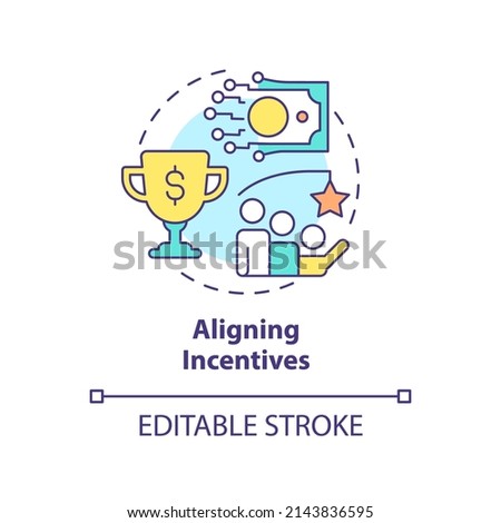 Aligning incentives concept icon. Finance and achievements. Trends in enterprise abstract idea thin line illustration. Isolated outline drawing. Editable stroke. Arial, Myriad Pro-Bold fonts used