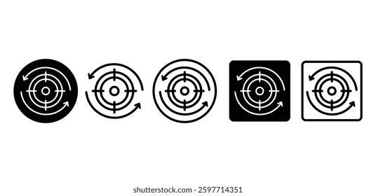 Alignment Goal Black And White Color Circular Target Icons With Arrows Vector Design Illustration Set