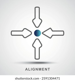 alignment icon with arrow outline. Thin linear alignment outline icon isolated on white background. Line vector alignment sign, symbol for web, presentation, mobile, banner