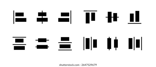 Alignment icon set for object positioning in vector graphic editor interface tool panel align sign