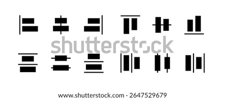 Alignment icon set for object positioning in vector graphic editor interface tool panel align sign